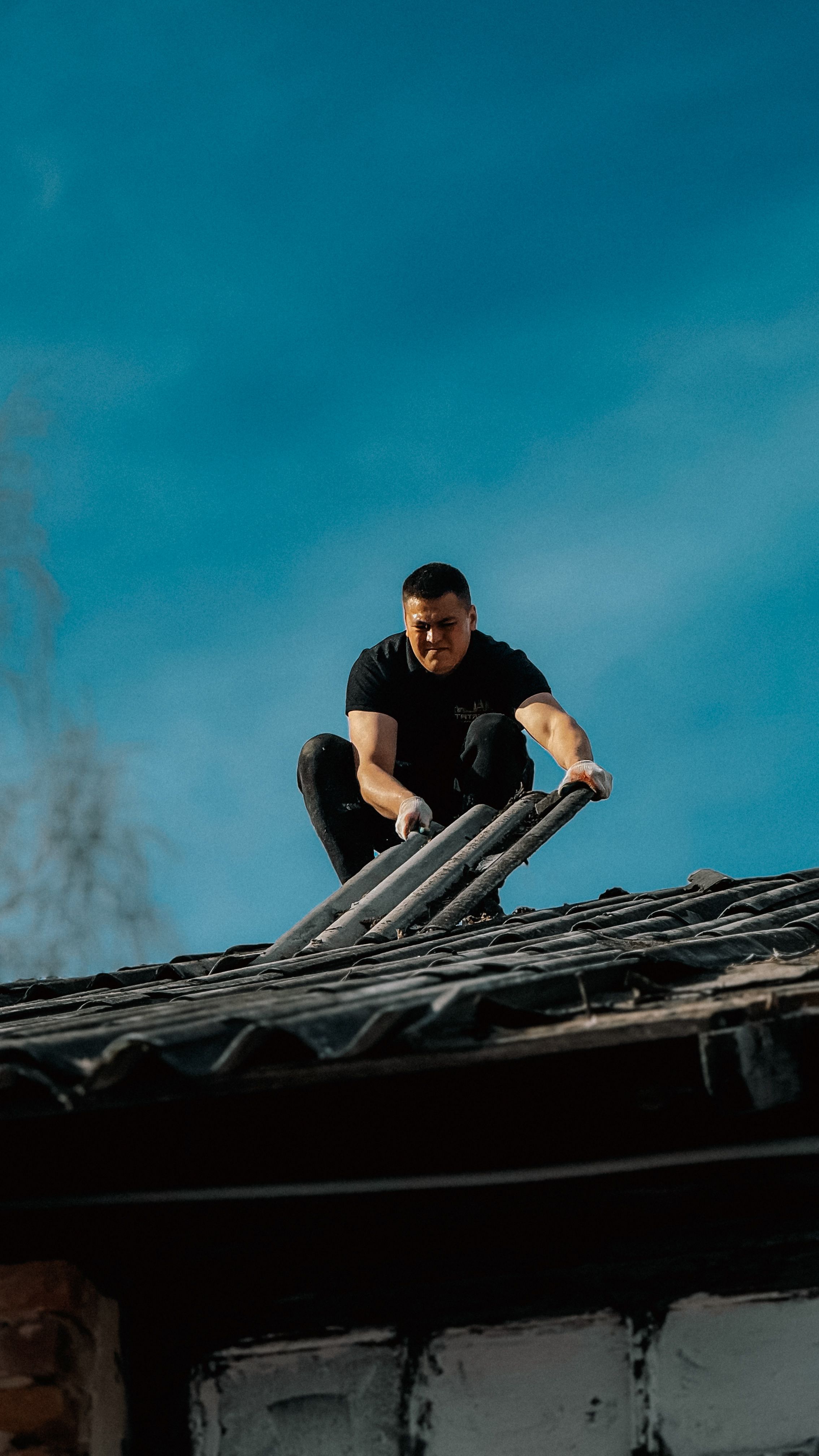Professional roofing work in progress